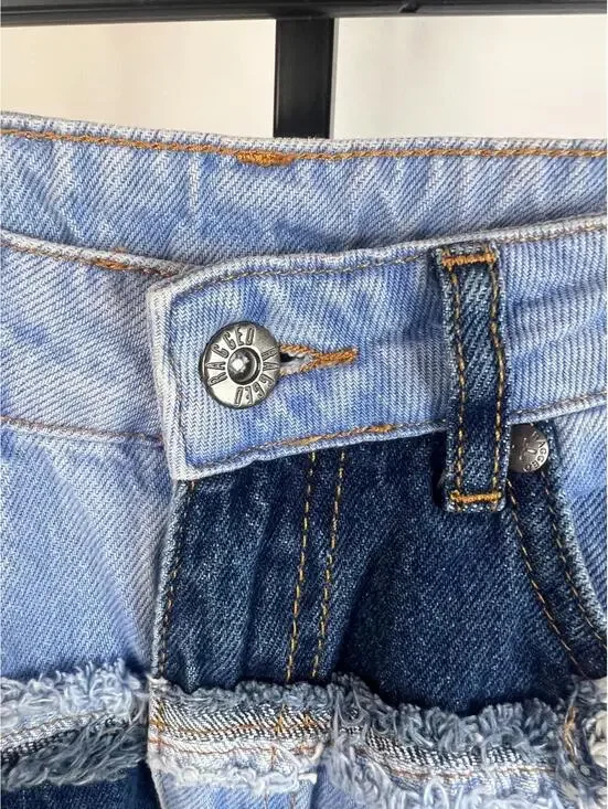 RAGGED JEANS Womens 24 Blue Two-Tone Patchwork Frayed Seams Denim RJSS2101020BDN - Picture 4 of 14